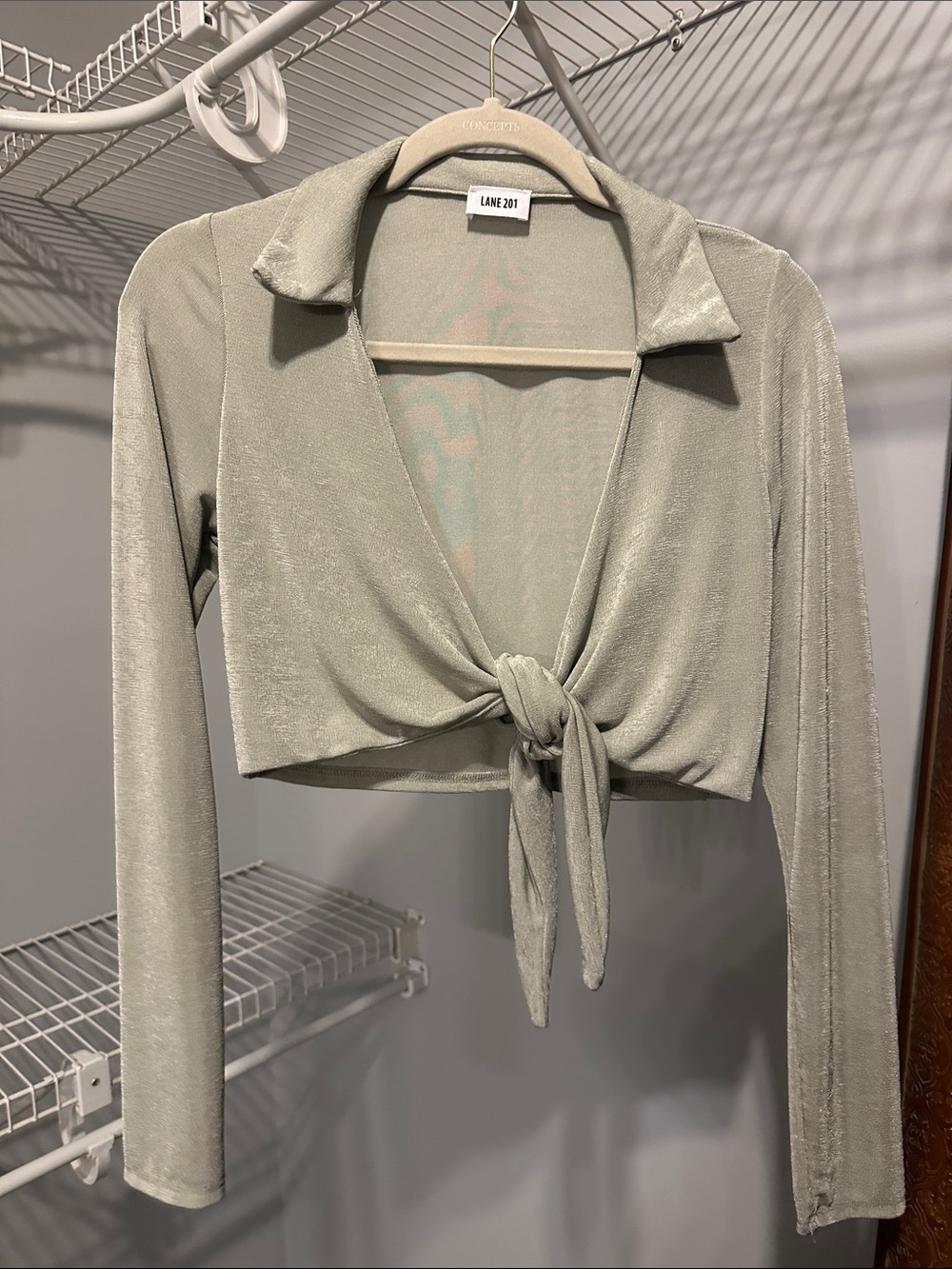 Lane 201 Sage Tie-Front Crop Top
